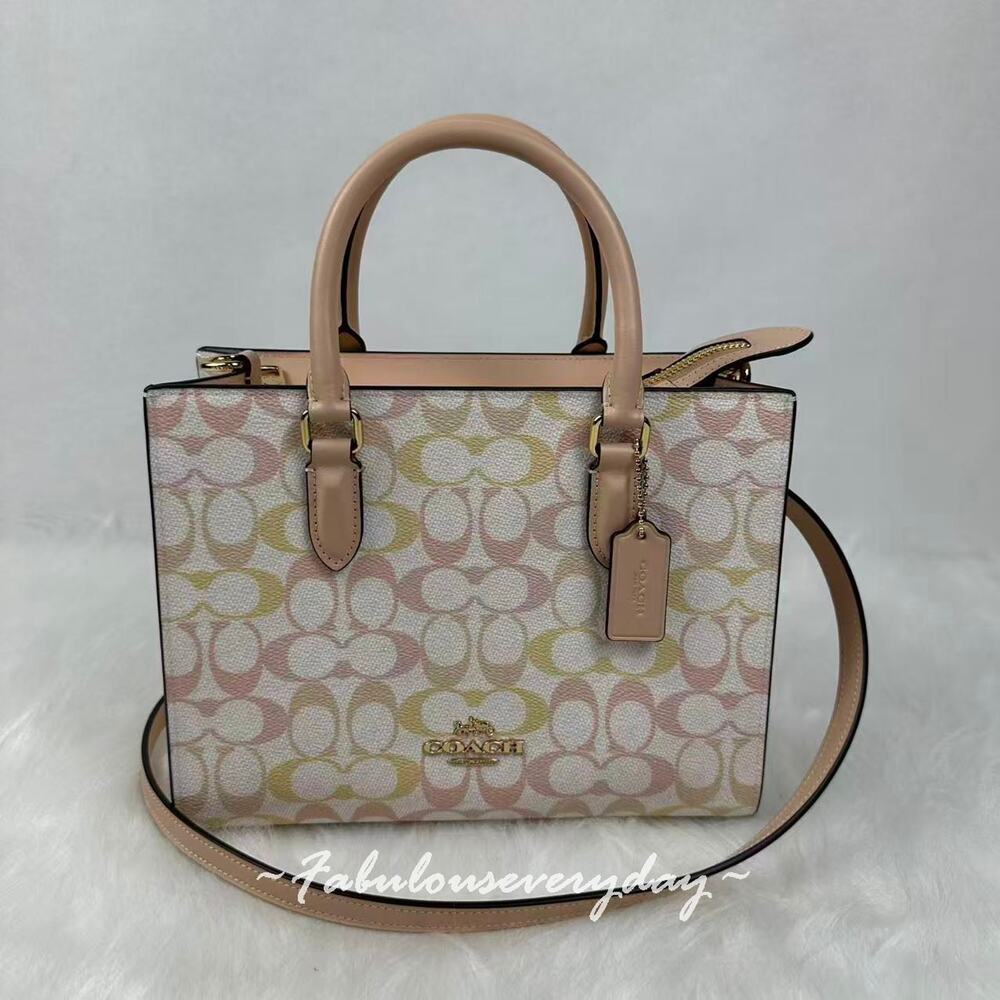 Coach Maggie Small Tote Bag Crossbody Signature Canvas Gold/Chalk/Pink CDZ08 NWT